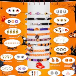 Goldwise Halloween Beads Friendship Bracelet Kit,2 Boxes with Halloween Clay Beads and Orange Letter Beads (A-Z) for Jewelry Making, Varieties of Halloween Charms Jewelry Making,DIY Crafts for Gifts