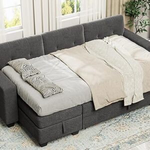 YESHOMY Sofa Bed Reversible Convertible Sleeper Pull Out Couches with Storage Chaise, Linen Fabric Furniture for Living Room, Bedroom, Apartment, Dark Gray