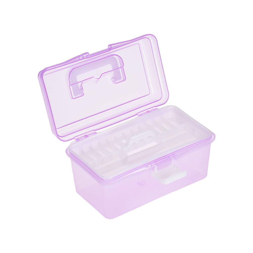 HUIOP Craft Storage Container,Clear Plastic Art Storage Box Watercolor Oil Painting Supplies Multipurpose Case Portable, Purple