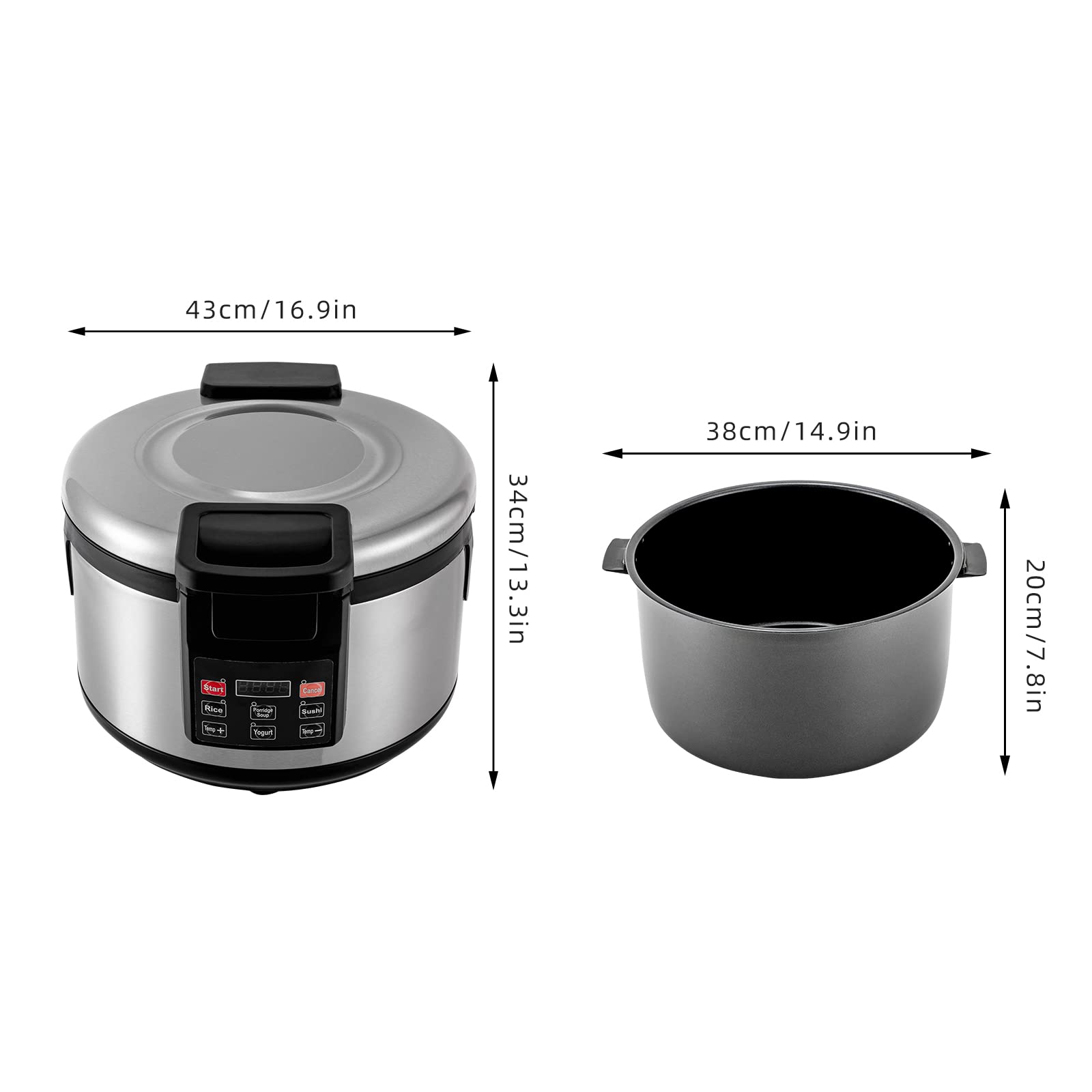 REHOUPTU Rice Warmer with Inner Pot, Commercial Rice Warmer with Display (Warm Function Only, Not Cooker) Stainless Steel Exterior, Non-Stick Insert Pot-19 L/20QT, Use for Hotel, Canteen