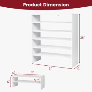 Tangkula Stackble White Shoe Rack, 6-Tier Space Saving Corner Shoe Shelf for 18 Pairs, 3-in-1 Adjustable Vertical Shoe Stand for Front Door Entryway (1, White)