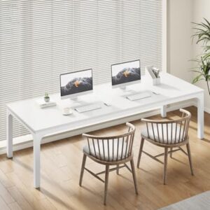 LITTLE TREE Two Person Desk, 78.7 Inches Extra Long Computer Desk, Wooden Large Office Desk with Strong Metal Legs, Double Desk for 2 People, Writing Table Study Desk for Home Office, White