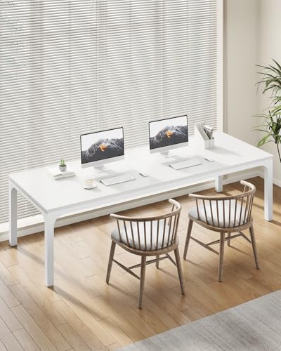 LITTLE TREE Two Person Desk, 78.7 Inches Extra Long Computer Desk, Wooden Large Office Desk with Strong Metal Legs, Double Desk for 2 People, Writing Table Study Desk for Home Office, White