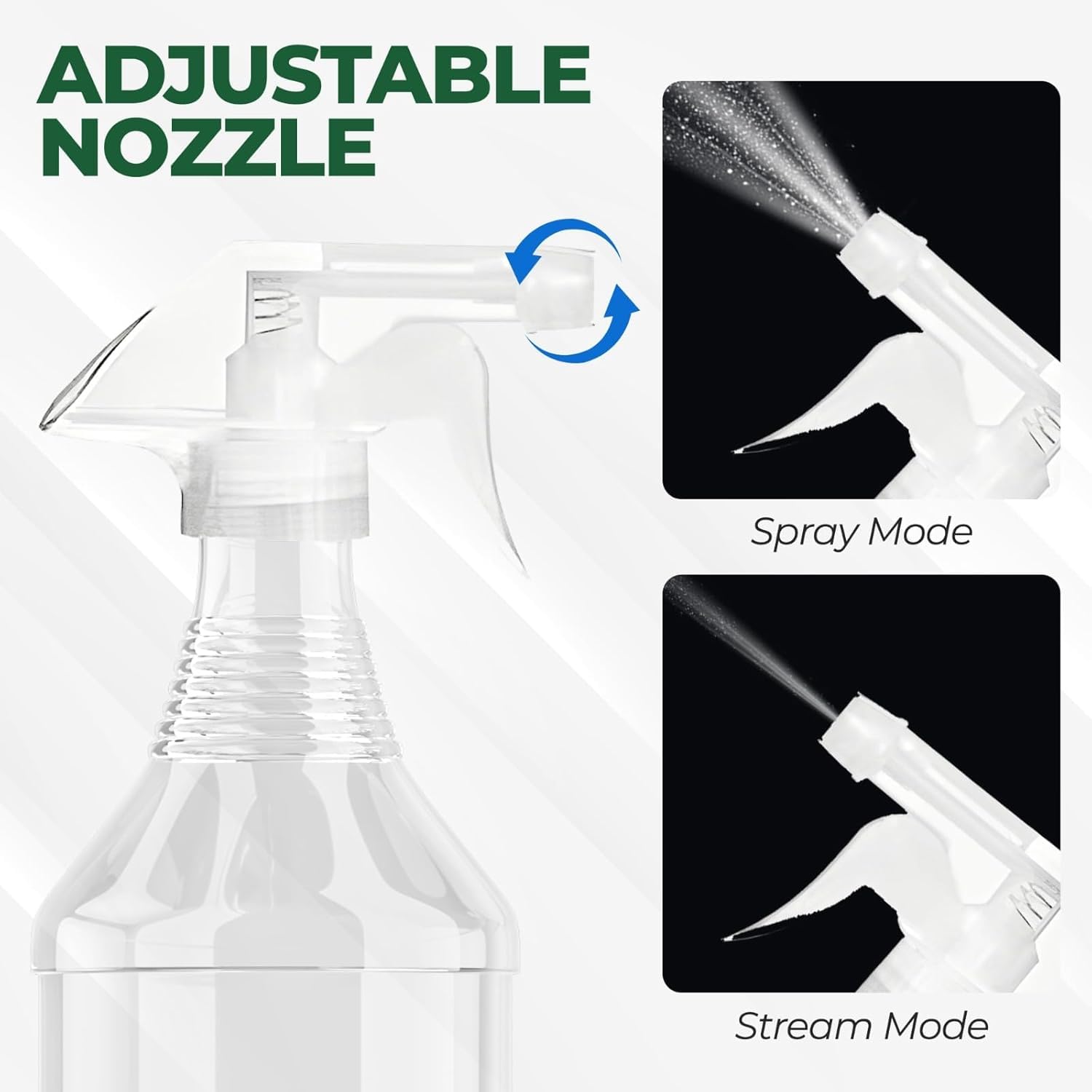 Plastic Spray Bottle (4 Pack, 32 Oz, All-Purpose) - Heavy Duty Leak-Proof Mist Water Bottle with Adjustable Nozzle and Measurement Markings for Cleaning, Gardening, and Pets