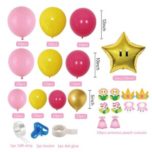 Princess Peach Balloons Garland Arch Kit, Pink Yellow Princess Peach Birthday Party Balloons with Star Foil Balloons for Girl Mario Princess Peach Party, Princess Themed Birthday, Princess Baby Shower