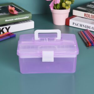 HUIOP Craft Storage Container,Clear Plastic Art Storage Box Watercolor Oil Painting Supplies Multipurpose Case Portable, Purple