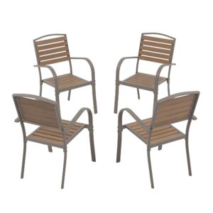 i-vties patio dining chairs set of 4,outdoor stackable dining chairs with backrest & armrest,aluminum frame patio furniture chairs for garden,backyard,lawn & deck,teak