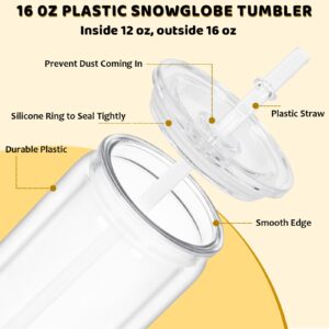 Maucircol 16 Oz Acrylic Snowglobe Tumbler, 25 Pack Pre-Drilled Double Wall Plastic Clear Cup for Glitter Snow Globe Diy, Double Wall Plastic Snowglobe Cup with Clear Lid