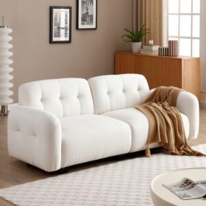 azsjml bubble cloud sofa couch for living room, 81.4" bouclé comfy deep seat sofa,modern tufted 3 seater couch with wooden legs,sherpa couch for apartment office,teddy,beige