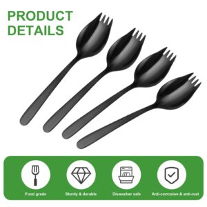 Sporks, 4 Pcs Food-grade Stainless Steel Salad Forks 5.9 Inch Reusable Metal 2 In 1 Long Handle Spork Flatware Set for Dessert, Ice Cream, Salad, Fruit, Appetizer, Noodles Household Use or Camping