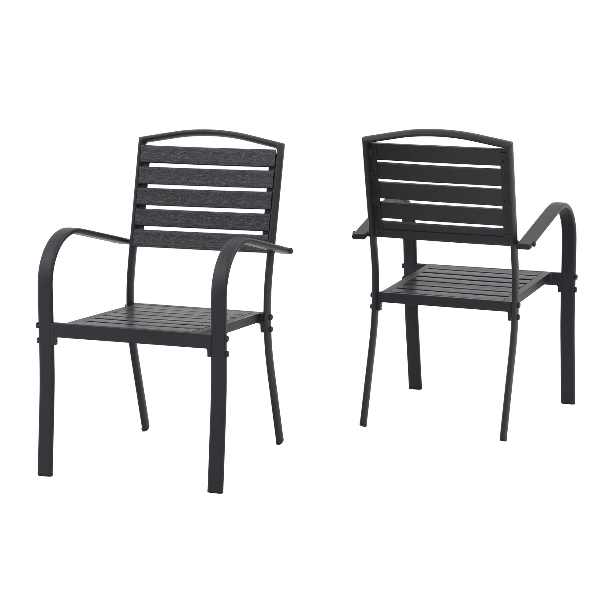 i-VTIES Patio Dining Chairs Set of 2,Outdoor Stackable Dining Chairs with Backrest & Armrest,Aluminum Frame Patio Furniture Chairs for Garden,Backyard,Lawn & Deck,Black