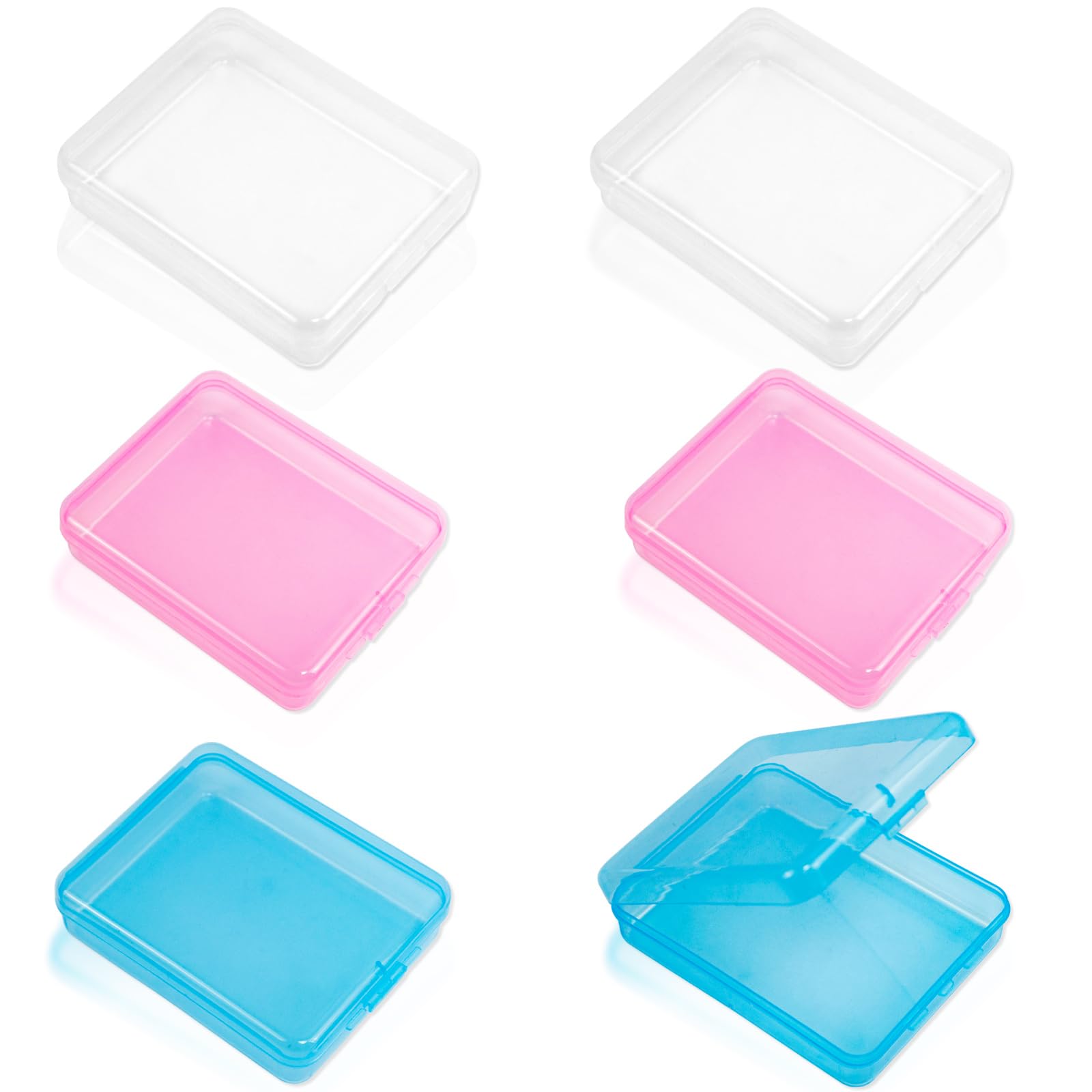 Binxus 6 Pcs Mini Transparent Plastic Storage Containers Box Portable Travel Cotton Pad Holder Small Cosmetic Pad Cotton Ball Holder Dispenser for Cotton Rounds, Swabs, Floss (3 Colors)