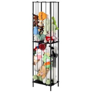 OYEAL Stuffed Animal Storage Zoo 64'' Kids Toy Ball Storage Organizer Metal Plushies Toy Storage Holder with Elastic Rope and Shelf for Playroom Birthday Gift for Bedroom Nursery, Black