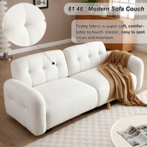 AZSJML Bubble Cloud Sofa Couch for Living Room, 81.4" Bouclé Comfy Deep Seat Sofa,Modern Tufted 3 Seater Couch with Wooden Legs,Sherpa Couch for Apartment Office,Teddy,Beige