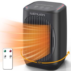 iwenuan space heater, portable electric heaters for indoor use with thermostat, 3 modes, 70° oscillation, remote, 1500w ptc ceramic fast safety small heater for bedroom office desk (black)