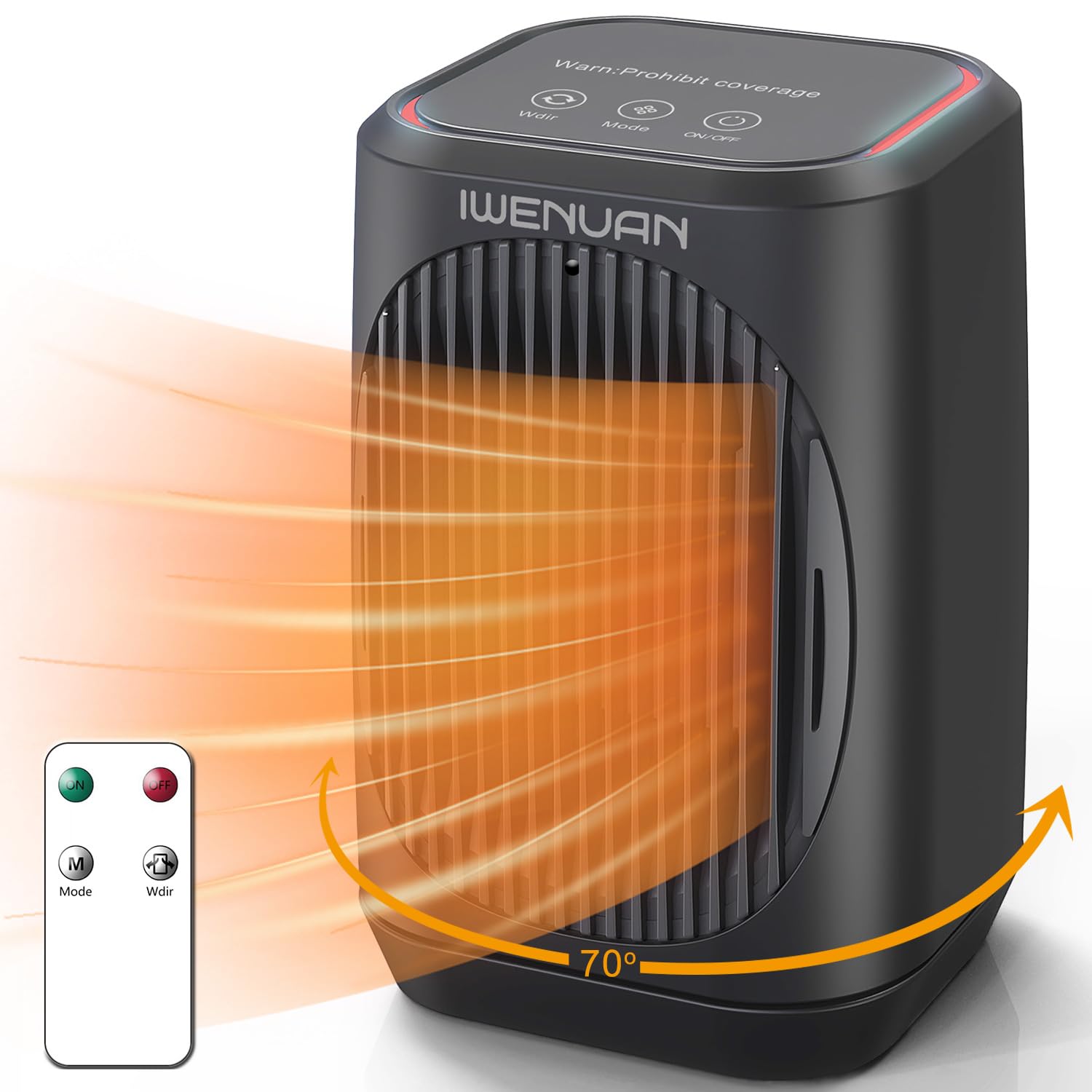 IWENUAN Space Heater, Portable Electric Heaters for Indoor Use with Thermostat, 3 Modes, 70° Oscillation, Remote, 1500W PTC Ceramic Fast Safety Small Heater for Bedroom Office Desk (Black)