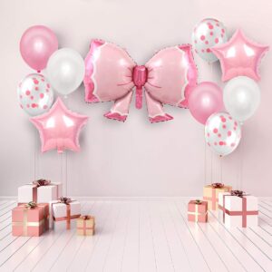 Pink Bow Birthday Party Decorations,Coquette Birthday Decorations Girl Bow Theme Birthday Party Decor Pink Bow Balloon Bow Happy Birthday Banner for Girl 1st 2nd Birthday