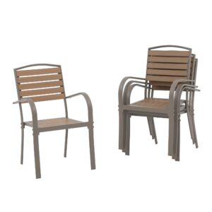 i-VTIES Patio Dining Chairs Set of 4,Outdoor Stackable Dining Chairs with Backrest & Armrest,Aluminum Frame Patio Furniture Chairs for Garden,Backyard,Lawn & Deck,Teak