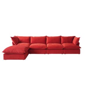 JACH L-Shaped Velvet Sectional Couches, Modular Couch Sectional, Deep 4 Seats Sofa with Storage Ottoman, Cushion Covers Removable, Two Corners and Two Middle Sofa for Living Room (Red)