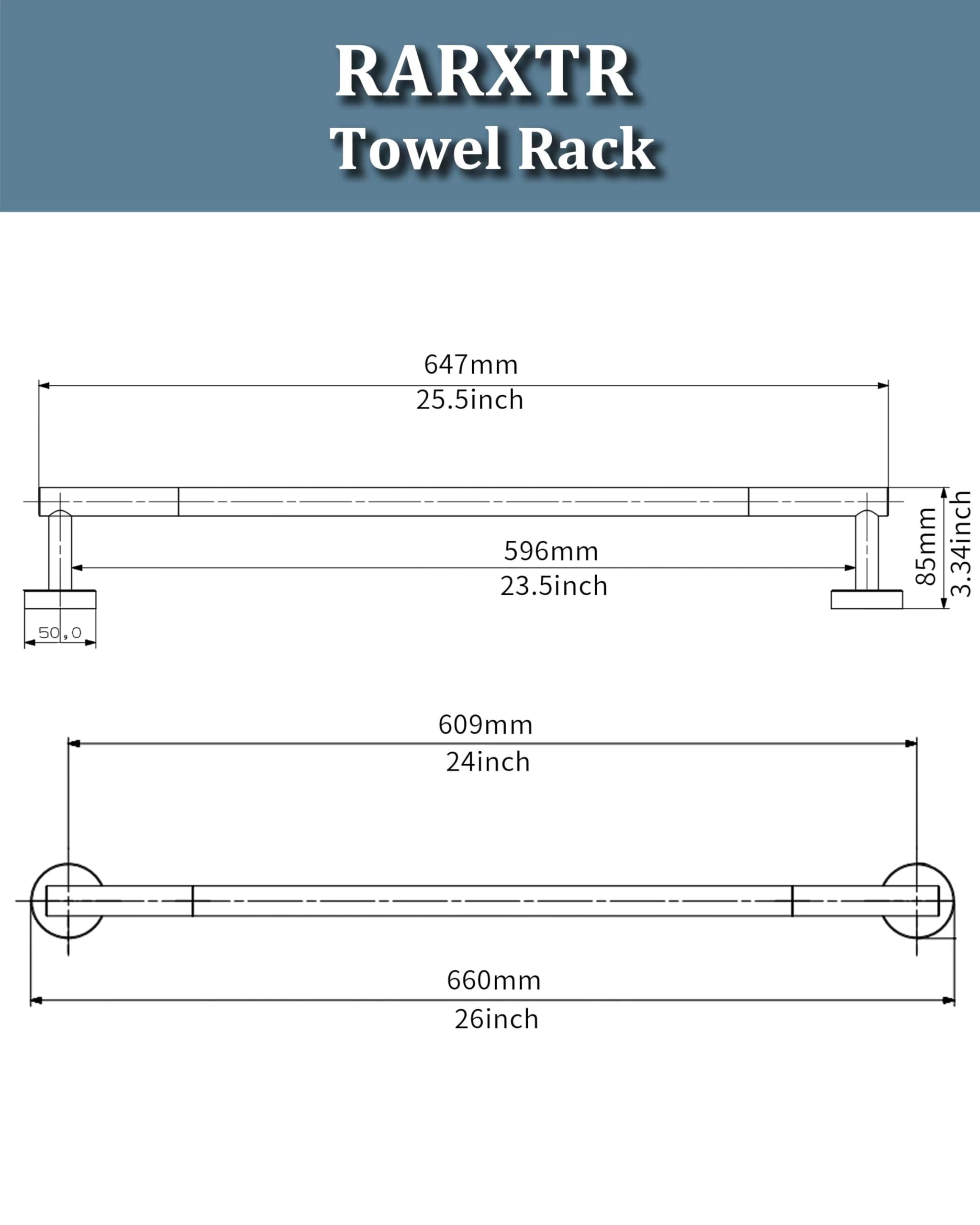 RARXTR 24 Inch Brushed Towel Bar Towel Rack for Bathroom Kitchen Hand Towel Holder Dish Cloths Hanger SUS304 Stainless Steel RUSTPROOF Wall Mount (Brushed Grey)