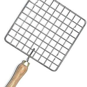 Flfwlass Stainless Steel Roasting Net with Wooden Handel, Roasting Jali, Wire Roaster, Papad Jali - 1 Pcs (Silver-Rectangular), Size-8 Inch