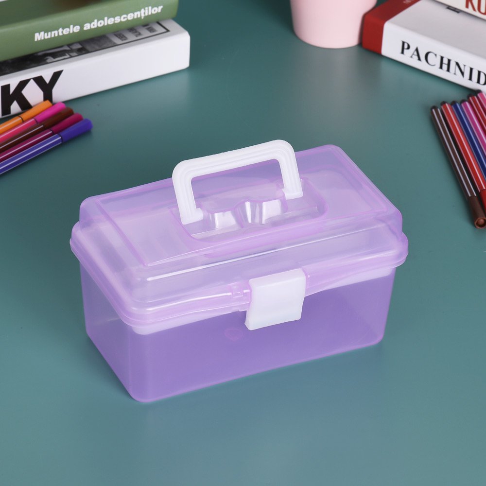 HUIOP Craft Storage Container,Clear Plastic Art Storage Box Watercolor Oil Painting Supplies Multipurpose Case Portable, Purple