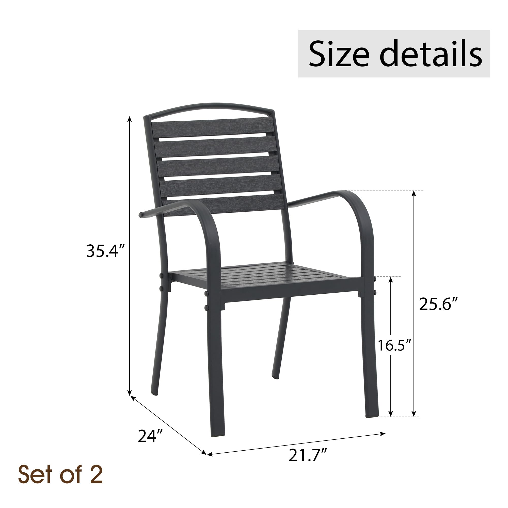 i-VTIES Patio Dining Chairs Set of 2,Outdoor Stackable Dining Chairs with Backrest & Armrest,Aluminum Frame Patio Furniture Chairs for Garden,Backyard,Lawn & Deck,Black