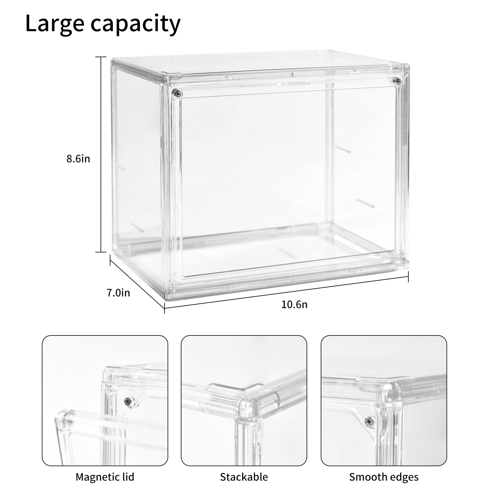 Clear Acrylic Display Case with Magnetic Attraction Lid, Dustproof Book & Cosmetic Display Cases, Large Figures Collectibles Showcase, Shoe Box, Bag Organizer