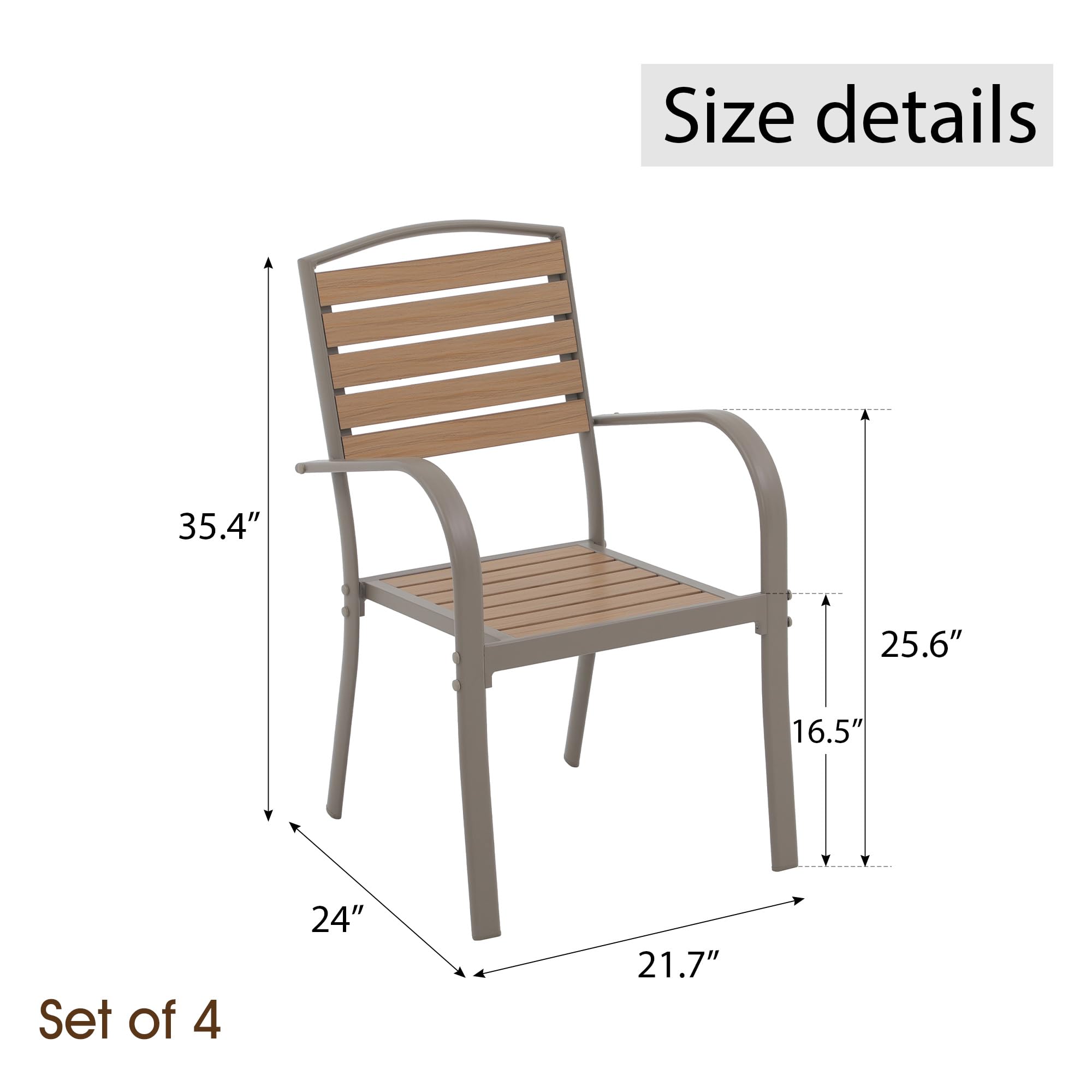 i-VTIES Patio Dining Chairs Set of 4,Outdoor Stackable Dining Chairs with Backrest & Armrest,Aluminum Frame Patio Furniture Chairs for Garden,Backyard,Lawn & Deck,Teak