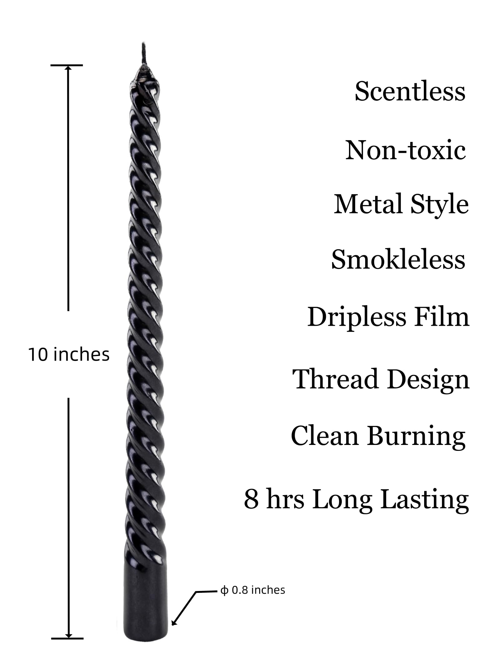 Walk Diary Halloween Candles Non-Toxic Candles Thread Design Candle Sticks 10 inches Black Taper Candles Set of 4 Ture Dripless Halloween Candlesticks Smokeless Clean Burning Black Candles