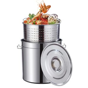 40-quart stainless steel seafood boil pot with lid, crawfish, crab, lobster, shrimp boil stock pot with strainer, turkey fryer pot, stock pot boiler deep,fried cooker for commercial outdoors