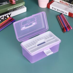 HUIOP Craft Storage Container,Clear Plastic Art Storage Box Watercolor Oil Painting Supplies Multipurpose Case Portable, Purple