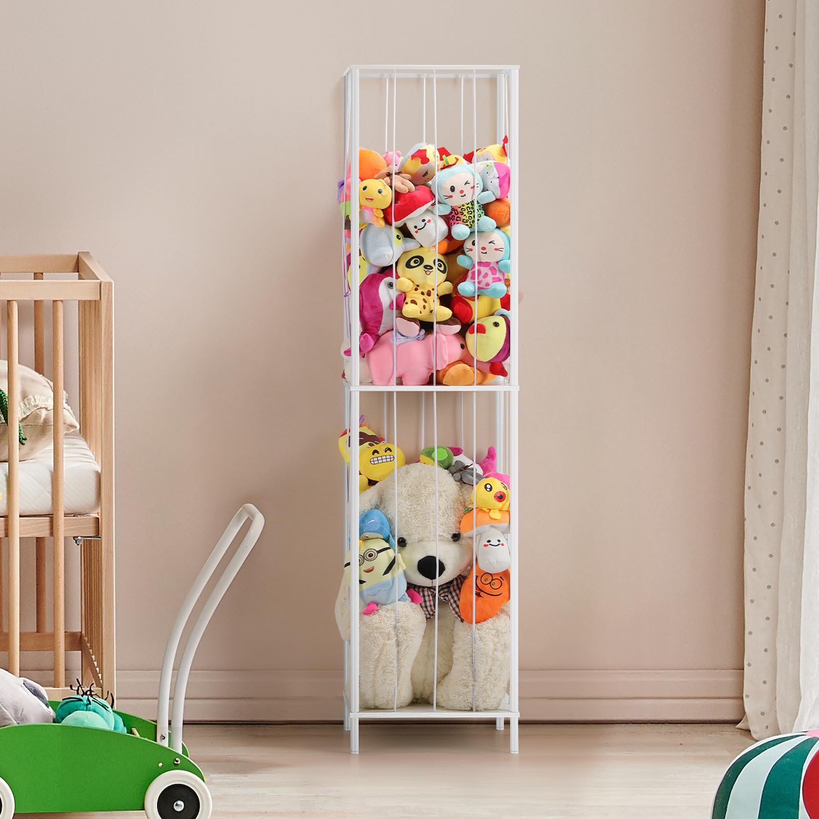 NANANARDOSO Large Stuffed Animal Storage Holder, Toy Storage Organizer for Plush Toy Holder,Stuffed Animal Zoo Storage Cage for Nursery Playroom Bedroom Toy Organizer,White