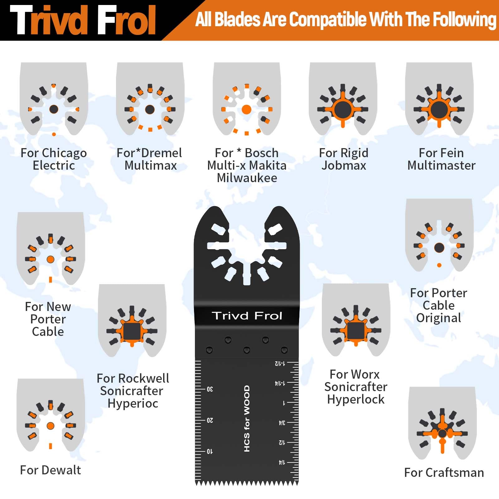 Trivd Frol 121 Pack Oscillating Saw Blades, Titanium Oscillating Tool Blades with Sandpaper, Multitool Blades for Wood Metal Plastics Cutting, Multi Tool Blades Kits Fit Bosch Dewalt Ryobi Milwaukee