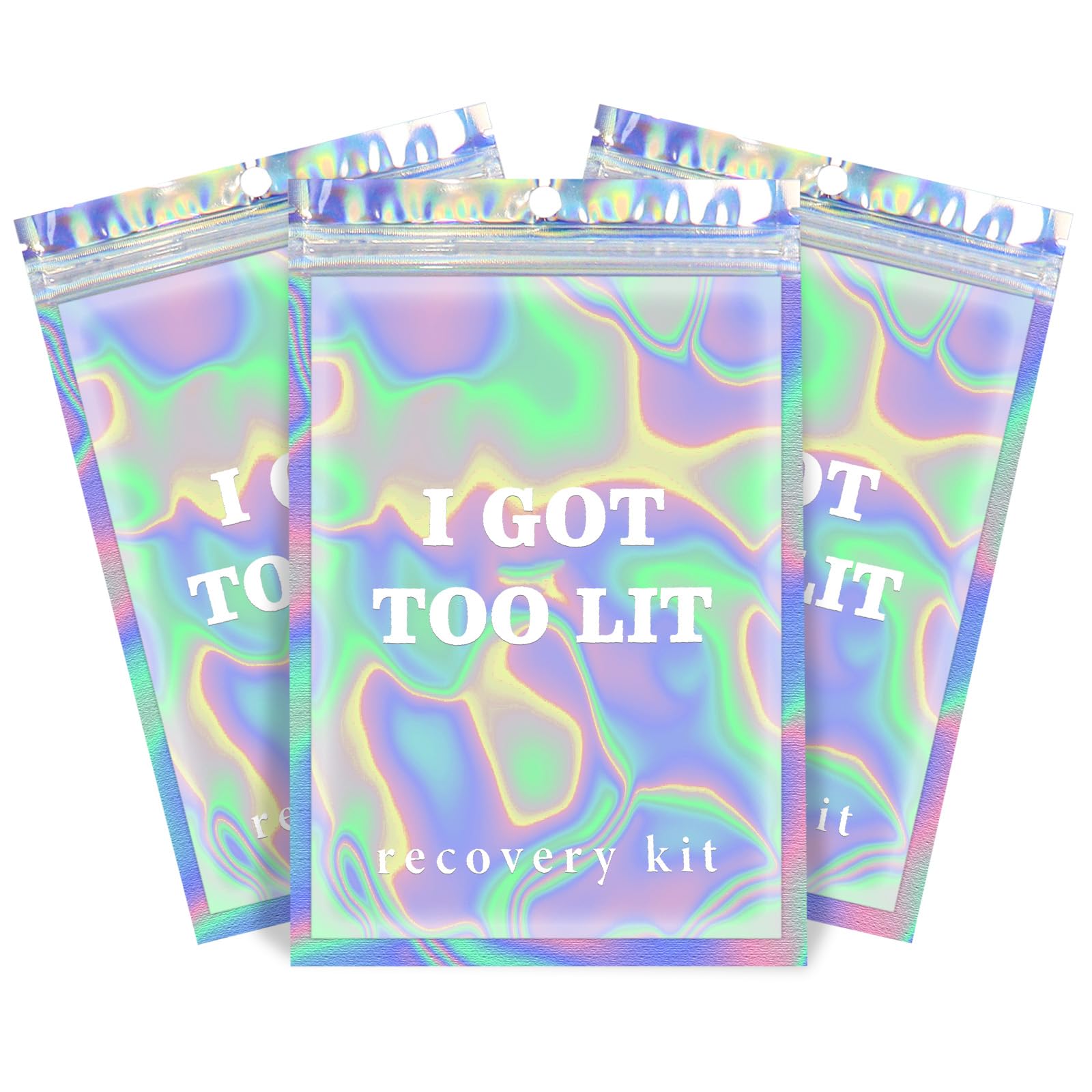 Fcuadro Hangover Kit Bags 20Pcs I GOT TOO LIT Holographic Hang Over Recovery Bags Bachelorette Party Supplies Birthday Goodie Gift Bags for Bridal Shower Party Favors 5X7 (White)