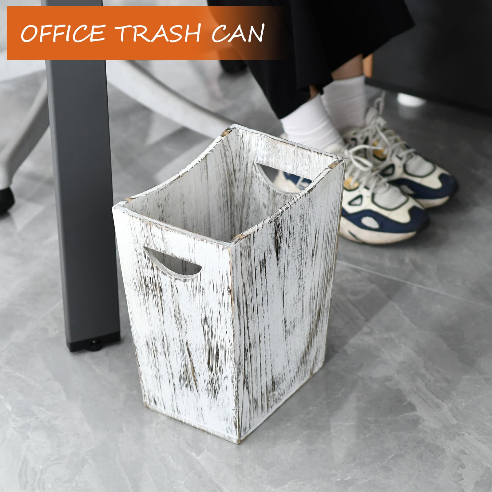 2 Pack Trash Bin Wooden Waste Basket Office Trash Can Bedroom Garbage Can Decorative Wood Bathroom Accessories Trash Can for Office Near Desk, Bedroom, Bathroom, Living Room, Kitchen (Rustic White)