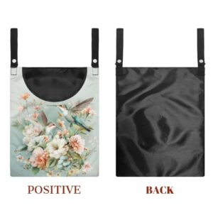 CREAMIC Hummingbird Floral Clothes Pin Bag To Hang On Line Reusable Clothespin Holder Laundry Room Clothespin Holder with Large Opening Space-Saving Clothespin Storage Solution