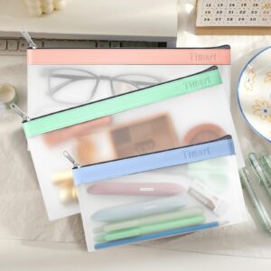 Timart Clear Pencil Pouch-3 Pack(2 Large+1 Small), Clear Pencil Case Large, Pen Holder with Zipper for Kids, Clear Makeup Pouch, Kids Pencil Pouch for Office School Supplies Makeup Travel Accessories