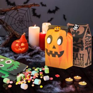 DECORLIFE 40 PCS Cute Halloween Goodie Bags, 8 Style Halloween Treats Bags Party Favor, Trick or Treat, Gifts, Candies, Snacks, Party Supplies, 40 Stickers Included