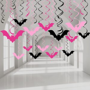 jarthenaamcs 60pcs halloween hanging swirl decoration black pink bat hanging streamers 3 colors cutout cardboard ornament ceiling spirals for home party decor