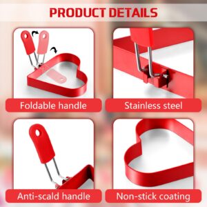 Patelai 6 Pcs Nonstick Pancake Ring 6'' and 4'' Stainless Red Heart Egg Rings Set Heart Shaped Pancake Mold Egg Rings with Red Silicone Handle for Breakfast Love Omelette Sandwich