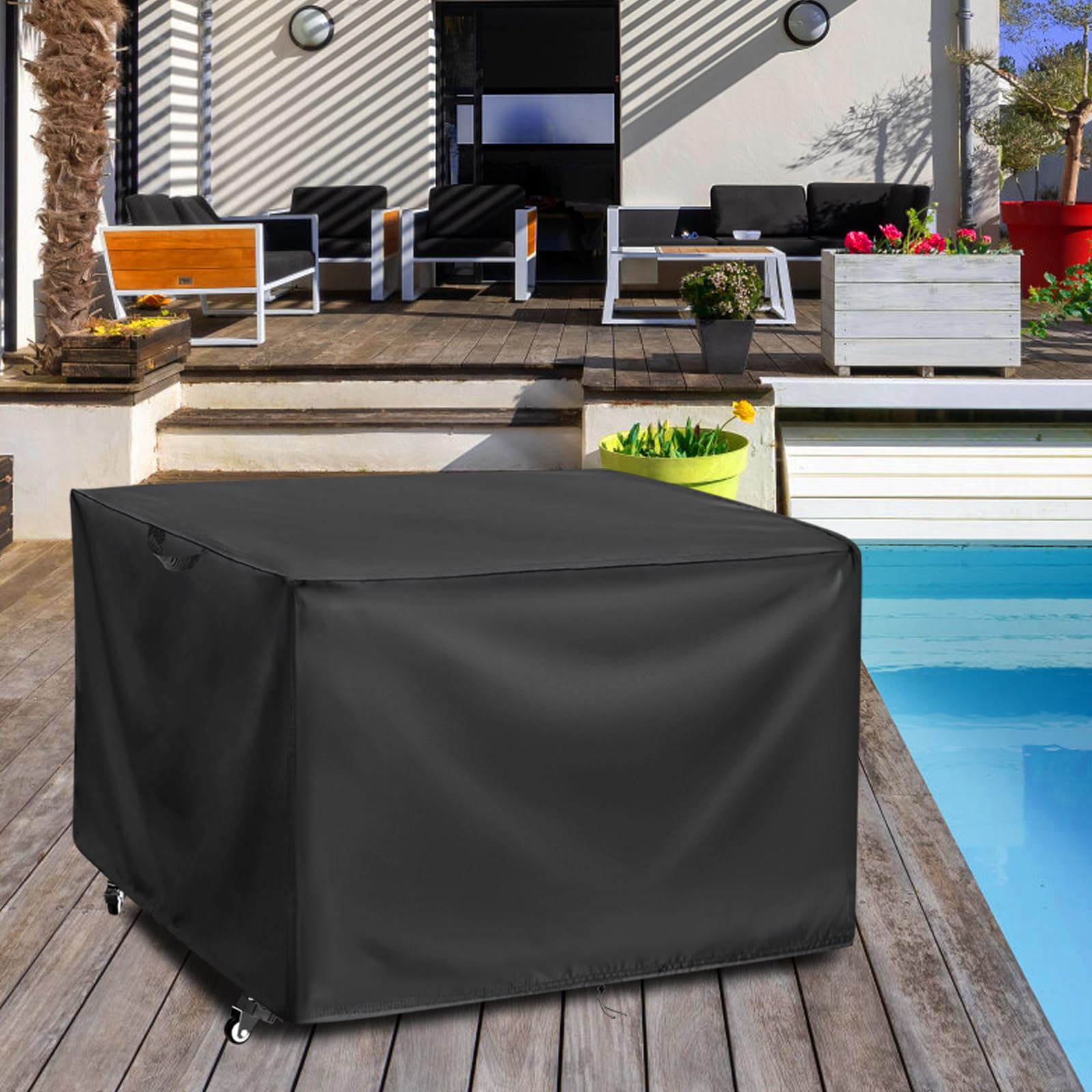 Generic Poolside Float Storage Organizer Cover, Outdoor Waterproof Rattan Caddy Cover, All Round Protective Cover for Wicker Patio Pool Float Holder Storage Rack, Black, JJ202407120844B