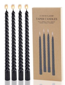 10 inches dripless taper candles set of 4 halloween candles non-toxic candles metal style black taper candles spiral halloween candlesticks