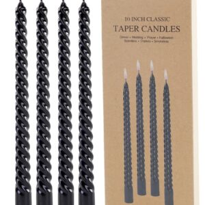 10 inches Dripless Taper Candles Set of 4 Halloween Candles Non-Toxic Candles Metal Style Black Taper Candles Spiral Halloween Candlesticks