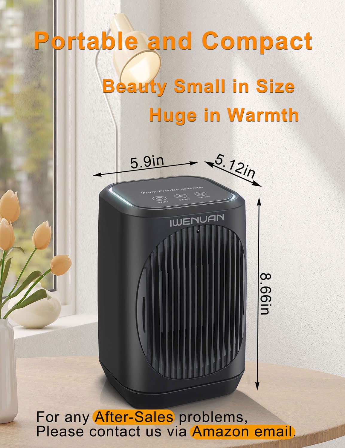 IWENUAN Space Heater, Portable Electric Heaters for Indoor Use with Thermostat, 3 Modes, 70° Oscillation, Remote, 1500W PTC Ceramic Fast Safety Small Heater for Bedroom Office Desk (Black)