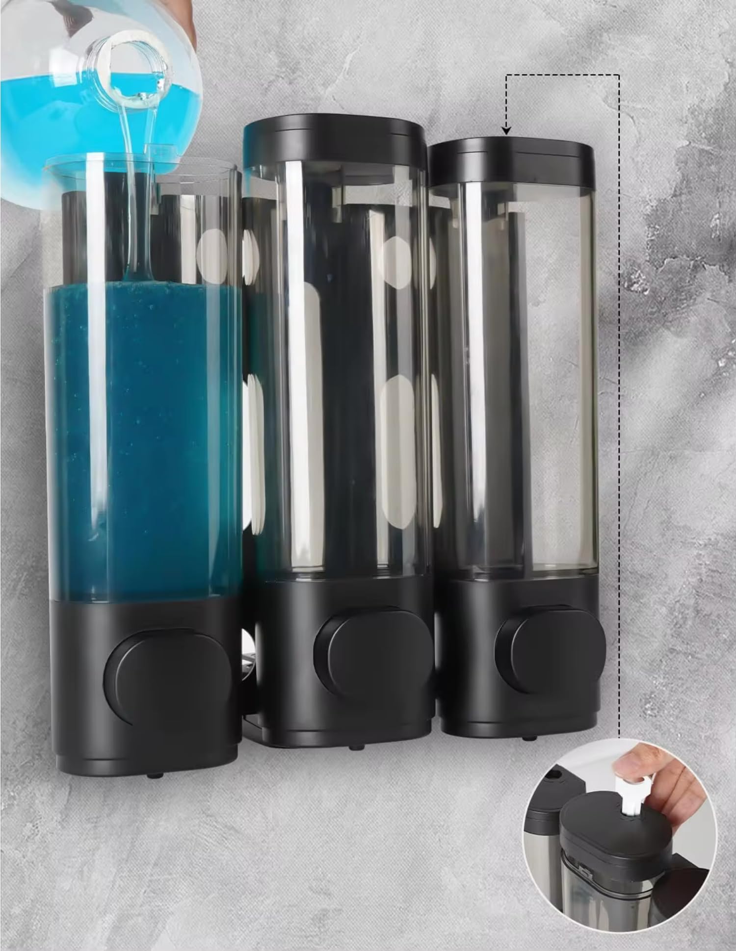 DUTHINGS - Shampoo and Conditioner Dispenser - Shower Dispenser 3 Chamber no Drill - Wall Soap Dispenser Bathroom