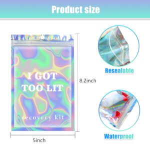 Fcuadro Hangover Kit Bags 20Pcs I GOT TOO LIT Holographic Hang Over Recovery Bags Bachelorette Party Supplies Birthday Goodie Gift Bags for Bridal Shower Party Favors 5X7 (White)