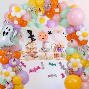 Groovy Halloween Decorations, Groovy Halloween Balloon Arch with Cute Halloween Ghost-shaped Card for Halloween Theme Groovy Party Decorations Halloween Baby Shower Birthday Party Supplies