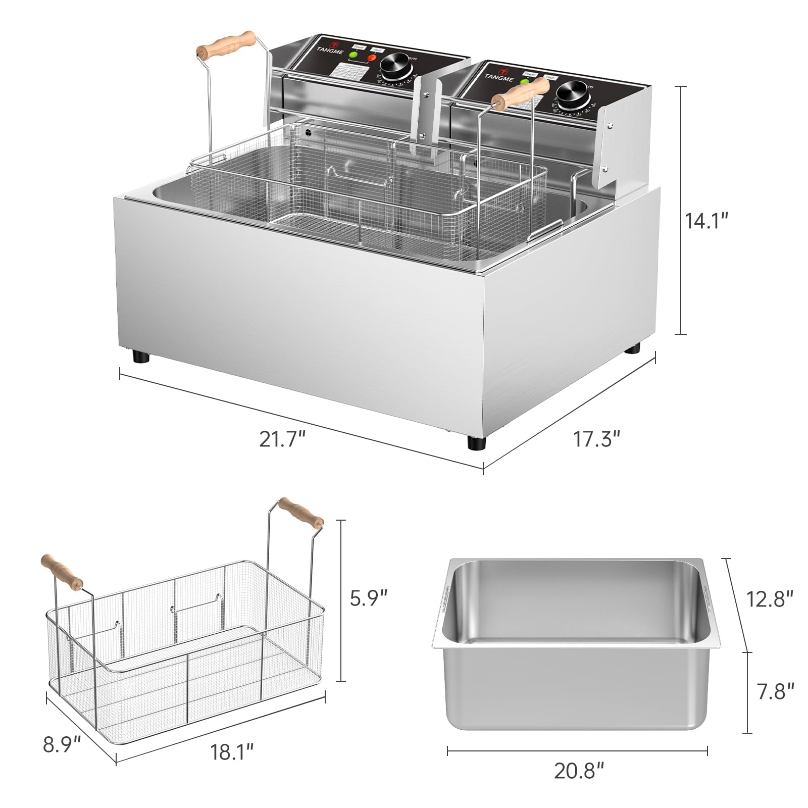 TANGME Commercial Deep Fryer, Triple Basket Electric Turkey Fryer Upgraded 31.7Qt Countertop Deep Fryer To Fry a Whole Fish or Turkey with Temperature Limiter, UL Certified