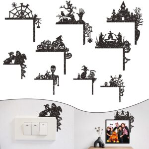 yoyuspy halloween wall switch decal - 9pcs halloween door toppers halloween door corner sign glitter halloween door sign topper decorations halloween spider web ghost black window corner home decor